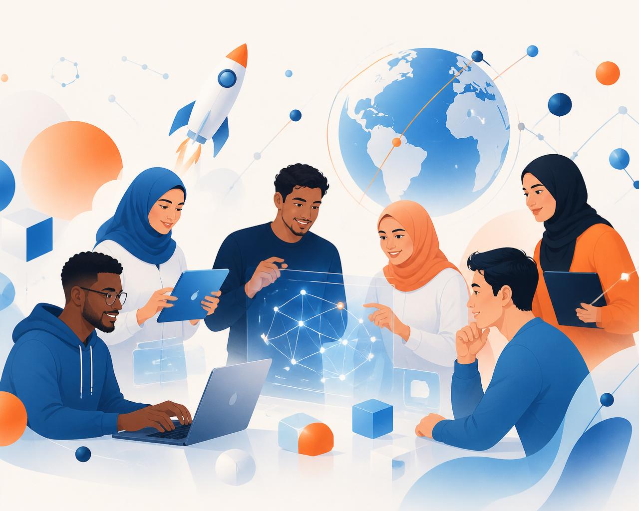 Diverse Muslim founders collaborating on AI and technology
